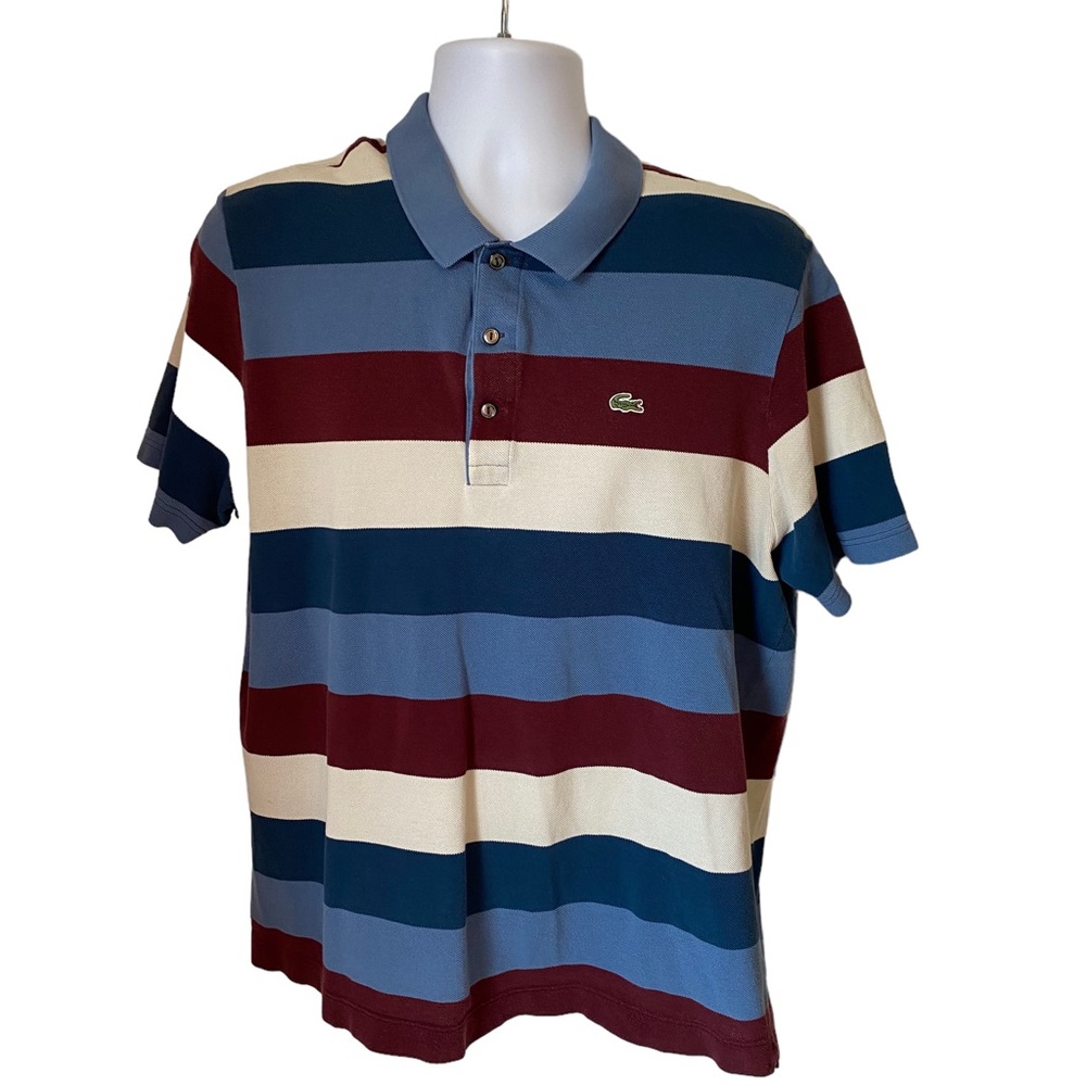 Lacoste Men's Striped Polo Shirt - Blue, Red, Cream